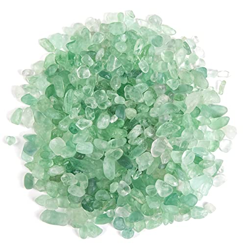 Image of QICQDRAM Natural Green Flourite Crystals Bulk 0.9 Lb /405g Small Tumbled Chips Crystal Stone Decorative Pebbles for Home Decoration & Fish Turtle Tank, Vase Filler, Plants Decor