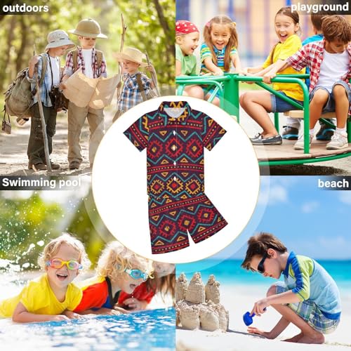 Image of Sunflower Floral Yellow Black Short Sleeve Hawaiian Button Down Shirts and Short Sets for Boys Toddler Summer Outfits
