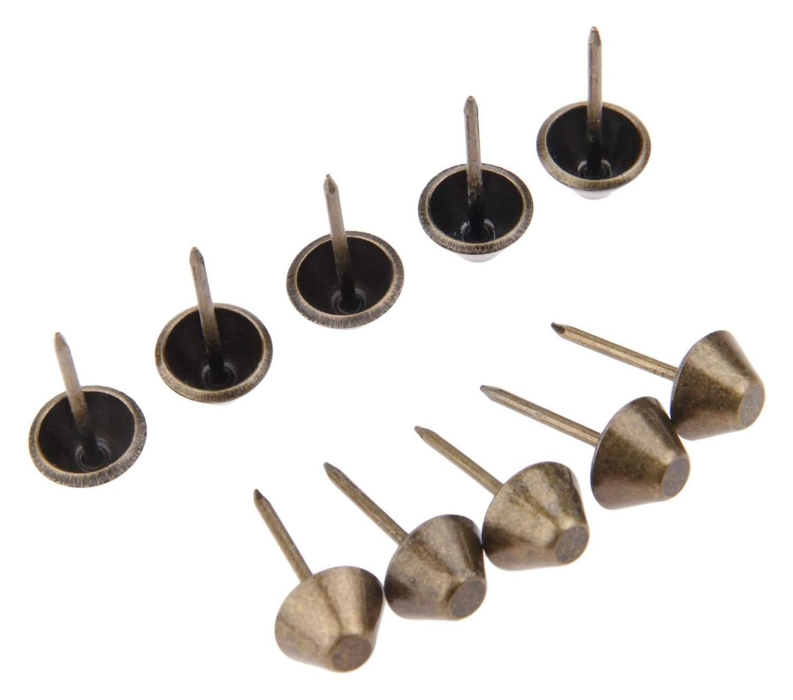 Punaises à Dessin, 100 punaises de canapé Plates en Fer Bronze Antique, Panier de boîte à Bijoux Vintage 11 mm 25 mm, matériel for la Maison, Attaches habituelles et Pratiques