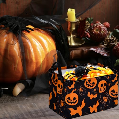 Image of Pumpkin Pattern Storage Basket Gift Shelf Basket Storage Bin, Nursery Basket Organizer Box for With Handles for Room Deco