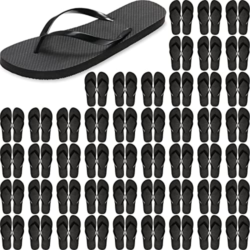 Suhine 48 Pairs Bulk Flip Flops, Black Assorted Size Flip Flops for Guests Bulk Unisex Adult Size Slippers for Women Men Wedding Pool Party