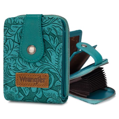 Image of Wrangler Small Wallet for Women Western Tooling Floral Credit Card Holder | Small Wallet with Rfid Blocking Zipper Around, 15 Card Slots, Compact & Minimalist, Easy to Carry, Gift for Female Ladies