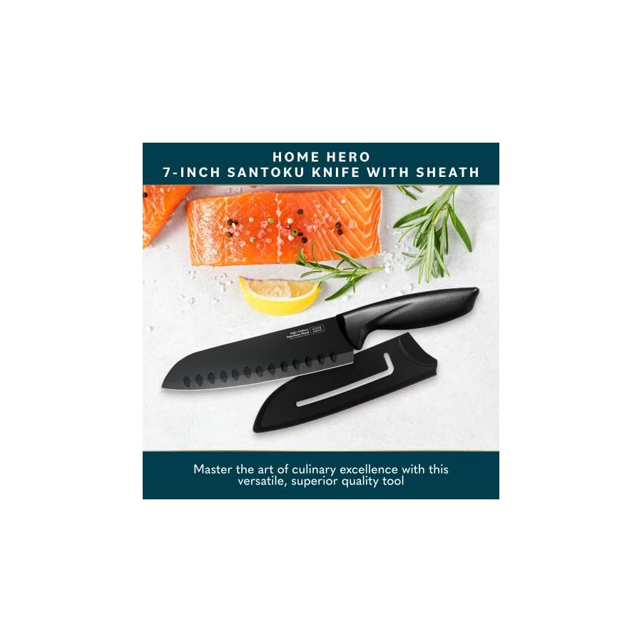 Home-Hero-2-Pcs-Santoku-Knife-with-Sheath-High-Carbon-Stainless-Steel-Chopping-Knife-with-Ergonomic-Handle-Razor-Sharp-Multi-Purpose-Kitchen-Knife-for-Chopping-Vegetable-and-Cooking-Black Home Hero 2 Pcs Santoku Knife with Sheath - High Carbon Stainless Steel Chopping Knife with Ergonomic Handle - Razor-Sharp Multi-Purpose Kitchen Knife for Chopping Vegetable and Cooking (Black)