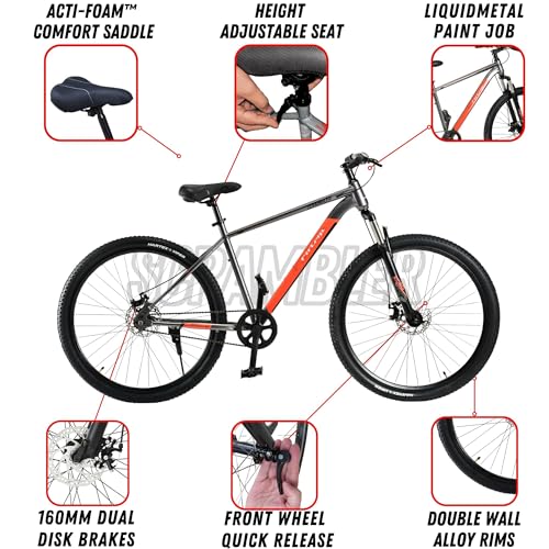 Image of FitTrip 27.5T Scrambler Mountain Bike Cycle for Men & Women, Single Speed MTB Bicycle with Steel Alloy Frame, Hartex Tyres, Fully Fitted, Zero Maintenance (Liquid Metal -Red)
