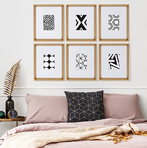Kate And Laurel Calter 6 Framed Modern Black And White Geometric Abstract Art Prints, Gold #TOP3