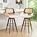 AQG Bar Stools Set of 2, 29.7 Inch Rattan Swivel Bar Height Bar Stools with Cane Back, Upholstered Seat, Faux Leather Barstools for Kitchen Island (Beige, 29.7"-2 PCS)