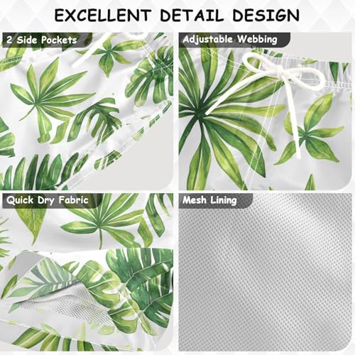 Pigsaly Boys' Swim Board Shorts Watercolor Palm Leaves Boy's Swim Trunks Kids Swimwear 2T3