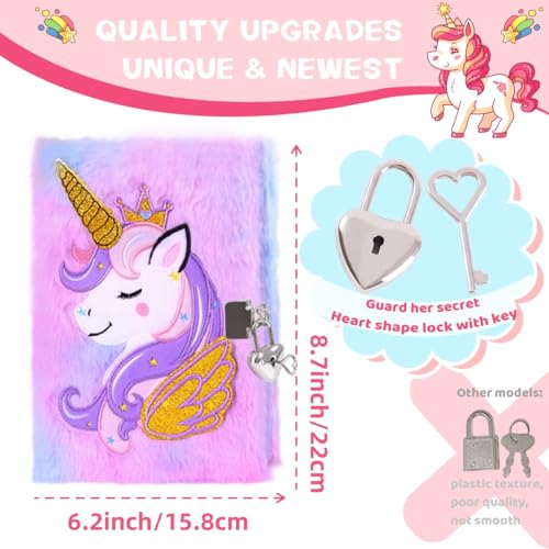 Image of Unicorn Diary with Lock for Girls,Cute Plush Journal Notebook Set for Kid with Stickers,Fluffy Secret Notebook for Writing and Drawing Gifts for Girls ages 6-8