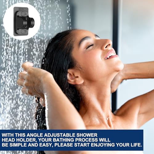 Soporte de pared para ducha de mano ajustable negro sin taladro 2 uds 5