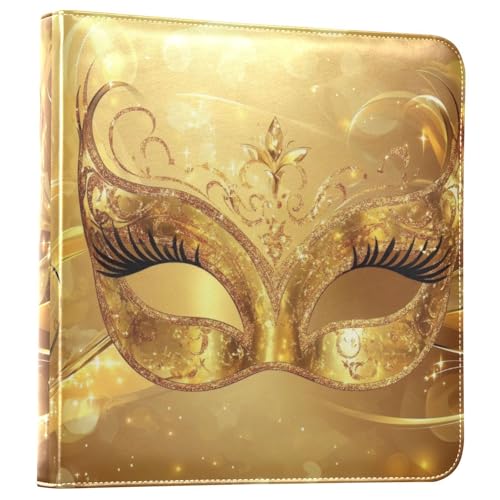 Álbum de fotos con adhesivo autoadherible, diseño DIY, patrón de máscara dorada de Mardi Gras, encuadernador de 3 anillos, 40 páginas, 8x10 para recuerdos miniatura 1