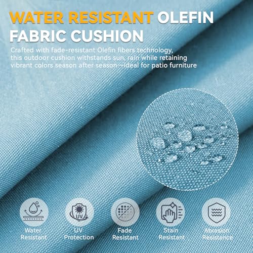 Image of 6 inch Thick Outdoor Chair Cushions - 24 inch* 24 inch Patio Furniture Cushions with Water Resistant & Removable Cover, 28D High Density Sponge Patio Cushion for Outdoor Furniture Couch Chair Light Blue