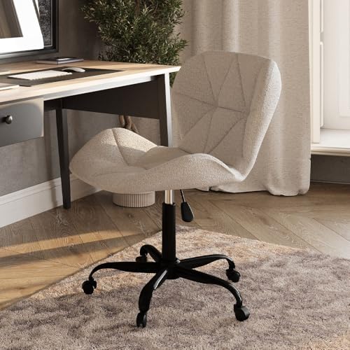 Image of Amazon Brand - Umi Home Swivel Height-Adjustable Boucle Fabric Office Computer Study Desk Chair for Salon, Spa in Off White Color