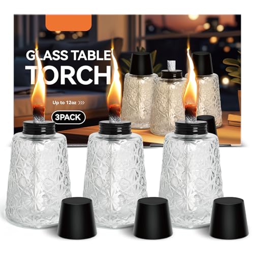 3 Pack Oil Lamp Clear Glass Table Torch Citronella Oil Lamps Lantern with 3 Wicks for Indoor Outdoor Patio Decors