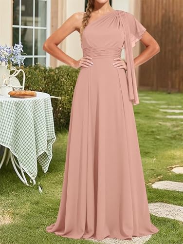 Robe de bal une épaule avec fente | Tenue de soirée maxi pour demoiselle d'honneur ZMKI705