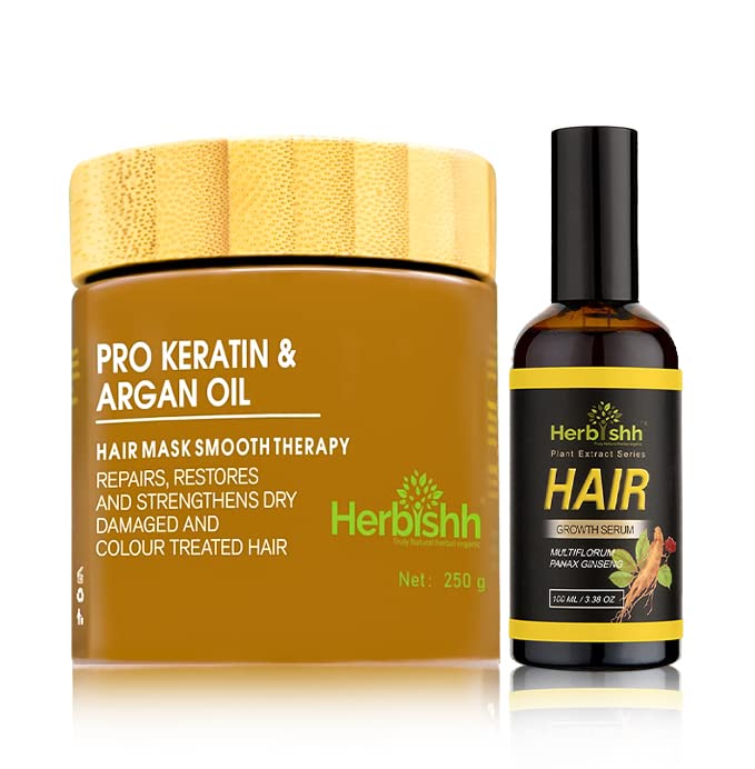 Herbishh H2 Combo (Condition + Hair Growth) Pro Keratin Hair Mask 8.82 oz y suero para el crecimiento del cabello, 3.4 fl oz para hombres y mujeres