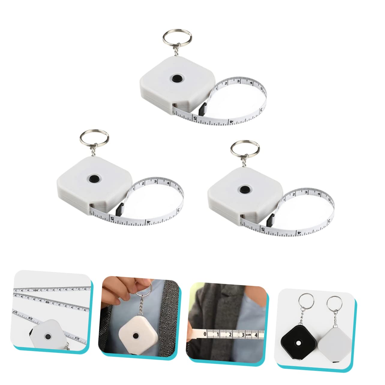 HOODANCOS 3Pcs Portable Measuring Tape for Fitness Body Measurement Sewing Keychain Mini Tape Measure Easy to Read Wear Resistant Design for Crafts Daily Use