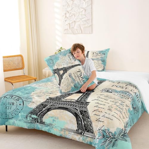 Image of Feelyou Eiffel Tower Comforter Girls Women Bedding Set Queen Size