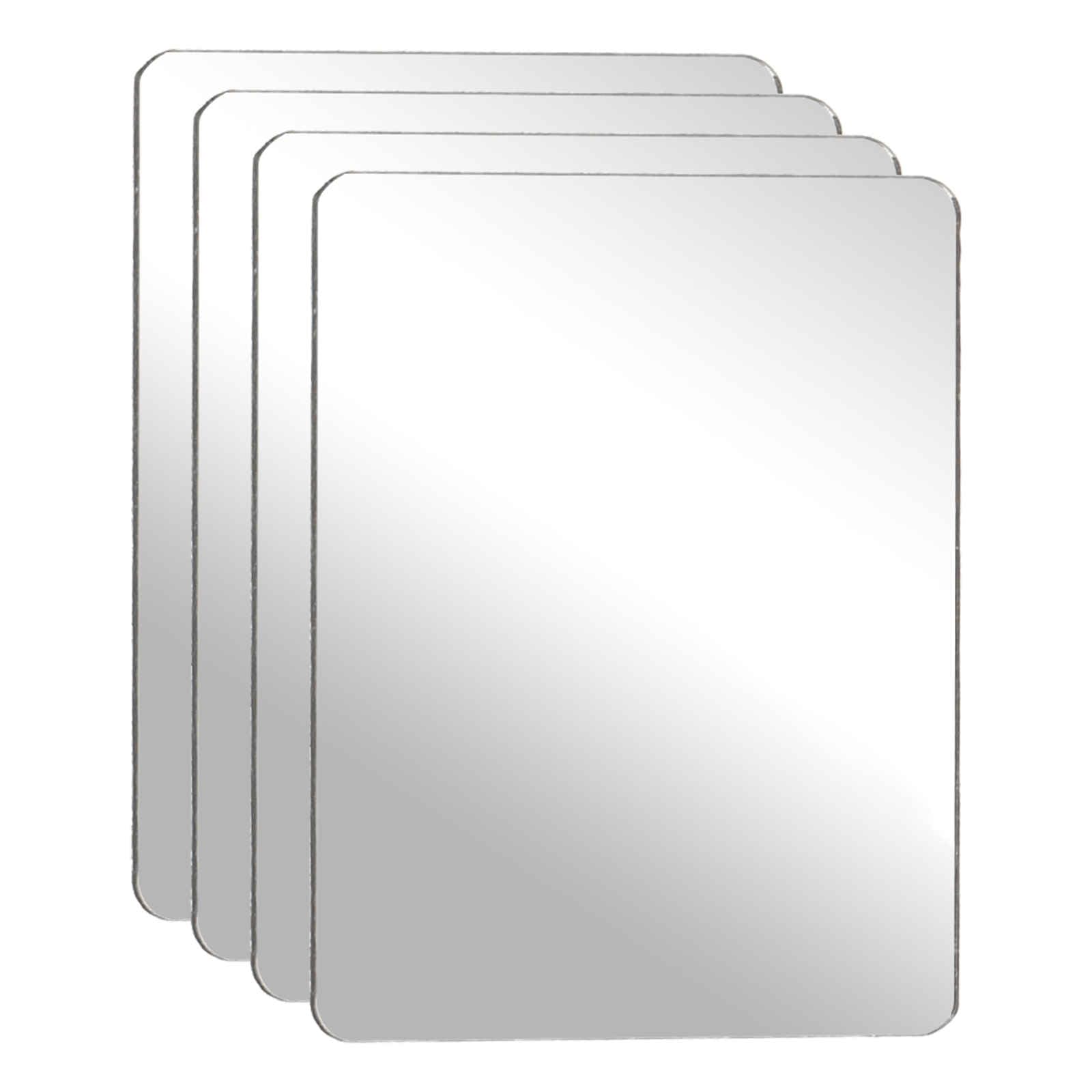 4Pcs Shatter Proof Acrylic Mirror 2x1 6 Rectangle Round Corner Mirror Self Adhesive Safety Shatterproof Suited to Bathroom