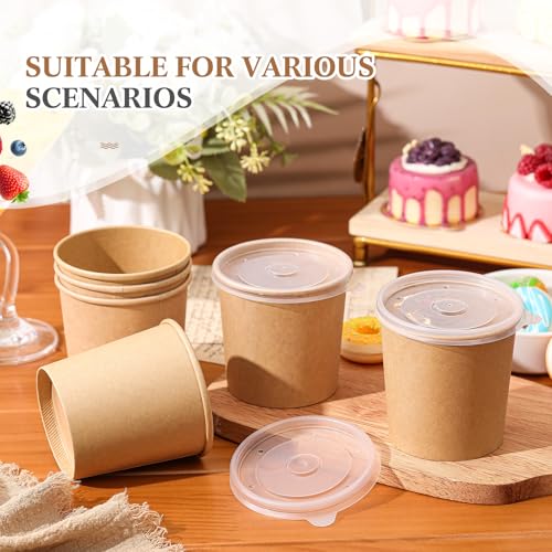 Image of Sabary 50 Pack 16oz Paper Soup Containers with Lids, Disposable to Go Soup Bowls, Ice Cream Cups, Take out Food Storage Containers, Microwavable and Freezer Safe for Ice Cream, Noodles, Snack, Yogurt