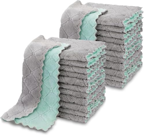 AIDEA Kitchen Towels,24 Pack Absorbent Coral Fleece Dish Towels, No Odor Reusable Dish Cloths, Microfiber Cleaning Cloths, Fast Drying Dishcloths, 6.3