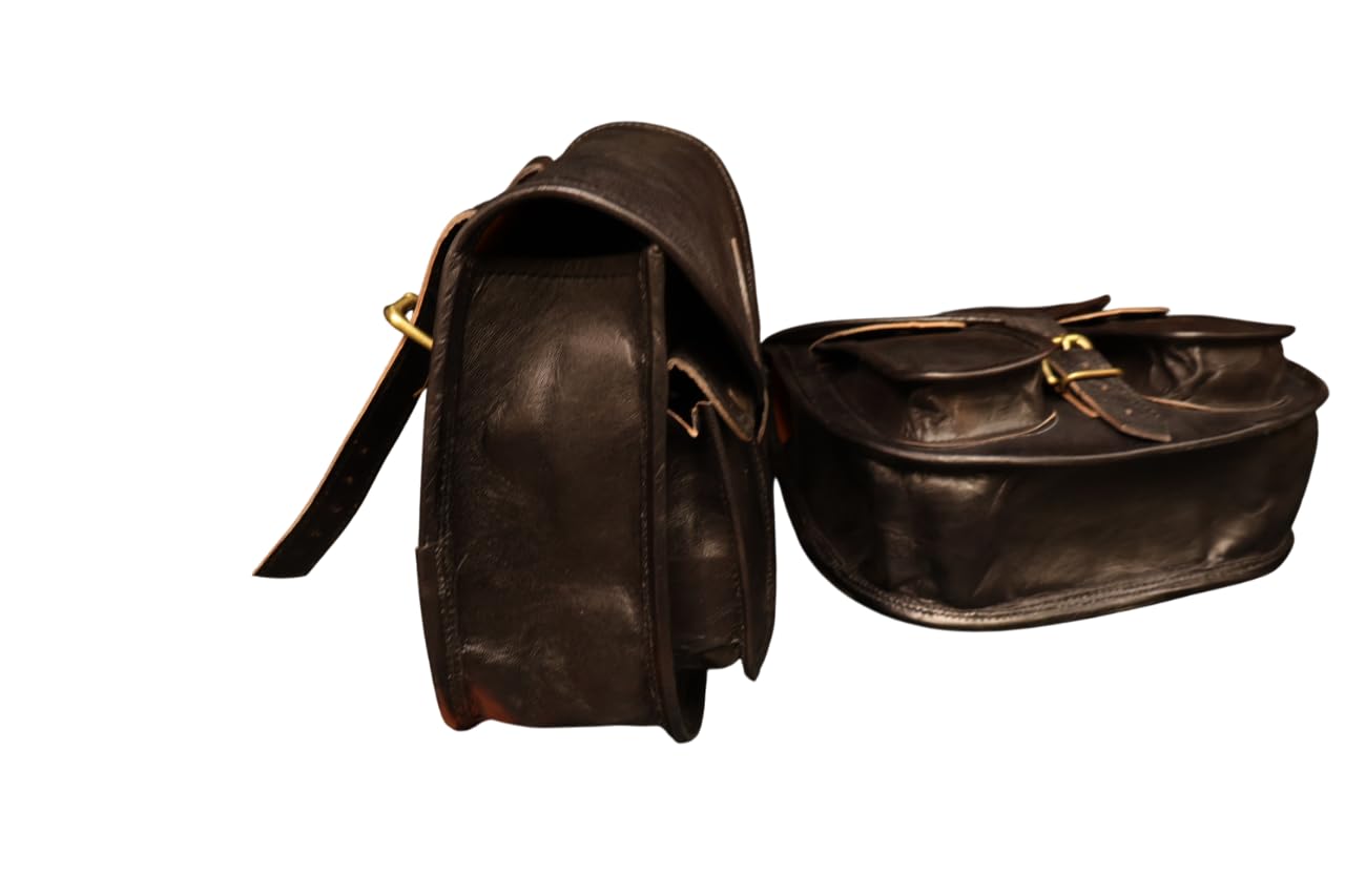 American Blue Borsa da Sella per Moto e Bicicletta in Pelle, Tasca Laterale con 2 Tasche Nere per Attrezzi