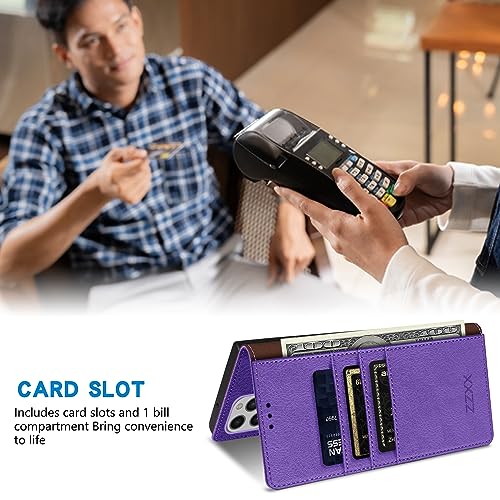 Image of ZZXX iPhone 13 Pro 6.1 inch Cellular Phone Case, Wallet with RFID Blocking, Card Slot, Magnetic Leather Flip Protective Cover (Purple)