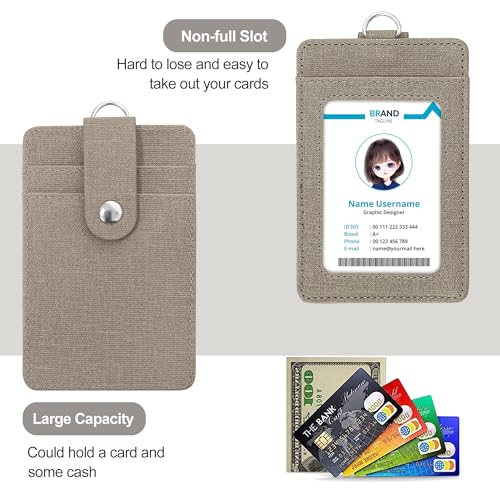 Image of Conisy ID Badge Holder with Retractable Lanyard, Vertical PU Leather ID Badge Card Holder with 2 Card Slots for Women Men (ID Badge Holder Grey)