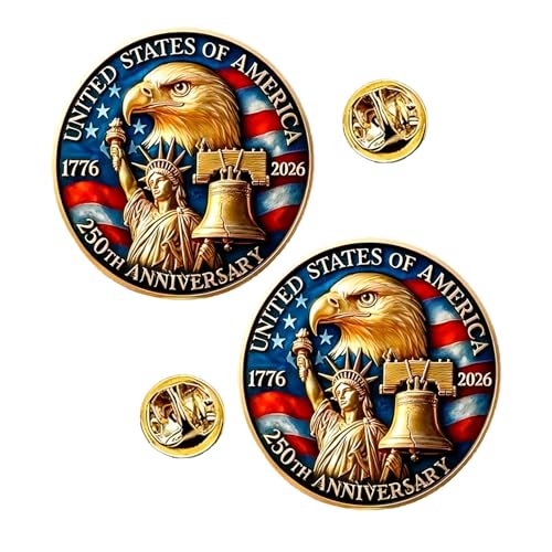 U.S .250th Anniversary Enamel Pin 3D Textured Metal Lapel Pin for 250 Years Independence Day U.S. 250th Birthday Collectible Accessories for Patriots Day Celebration2 Pcs