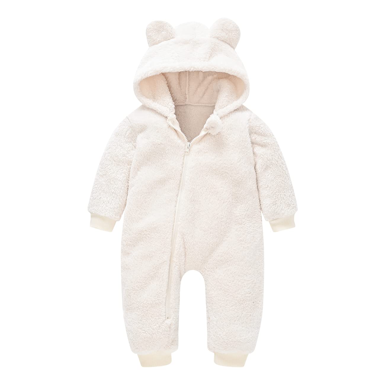 Baby Fleece Jumpsuits Infant Bear Ear Snowsuit Newborn Hooded Romper Warm Coat