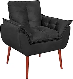 Poltrona Opala Decorativa para Sala de Estar e Quarto - Cadeira de Leitura Conforto com Pés Palito e Design Retrô (Preto)