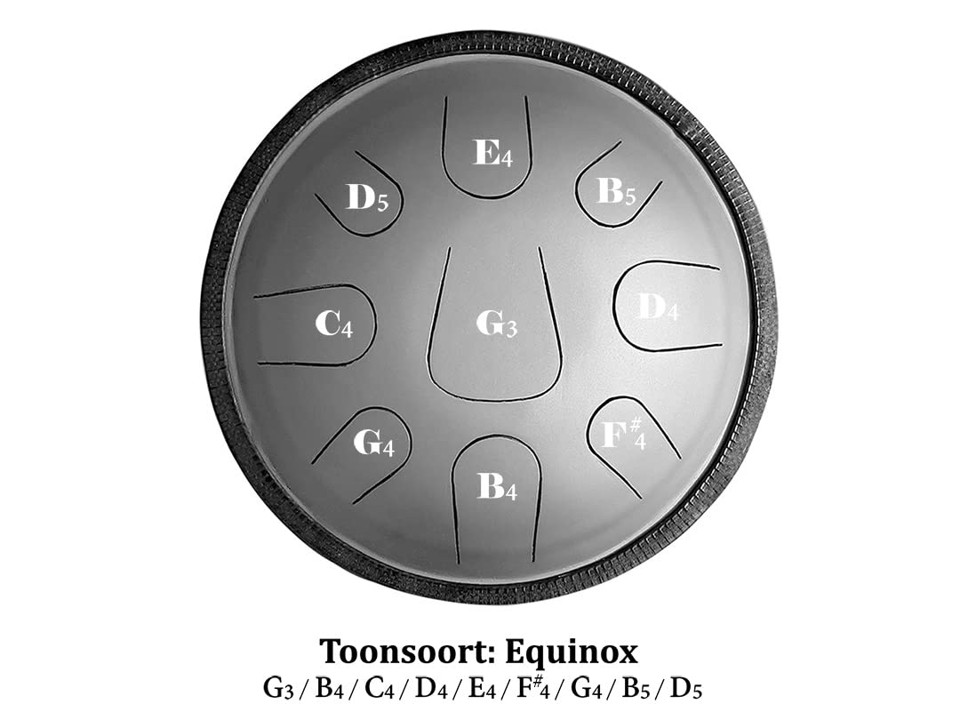 LIDAH Steel Tongue Drum - Equinox Zephyr Series Handpan 36 cm, Instruments de Musique pour Enfants Adultes, Yoga Méditation Chakra Tambour à Main Lotus Tambour à Main Pan Steeldrum Bol chantant