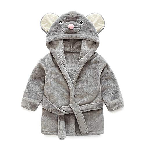Toddler Baby Boys Girls Hooded Coral Fleece Bathrobe Unisex Kids Robe Pajamas Warm Sleepwear for Winter