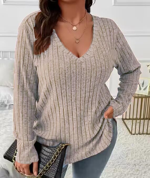 CARCOS Plus Size Tops for Women Long Sleeve Fall Shirts Lightweight Sweaters Basic V Neck Tunics Casual T Shirt XL-5XL4