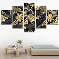SIGNWIN 5 Panel Canvas Wall Art Modern Art Decorative Elements Fun Illustrations Leaves Multicolor Patterns for Home Decorations Ready to Hang - 60