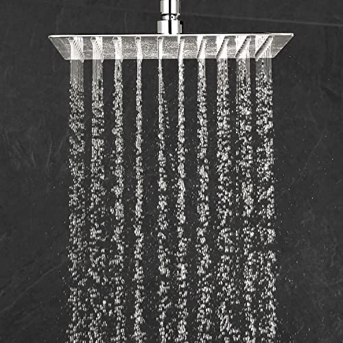 Image of TOSCH Stainless Steel 304 Grade Extra Heavy Ultra Slim Premium shower Chrome Finish (10 Inch) (Series-Super Heavy) With Rectangle Shower Arm (18 Inch)