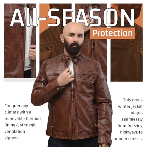 Image of Men's Cafe Racer Brown Motorcycle Lambskin Leather Biker Jacket