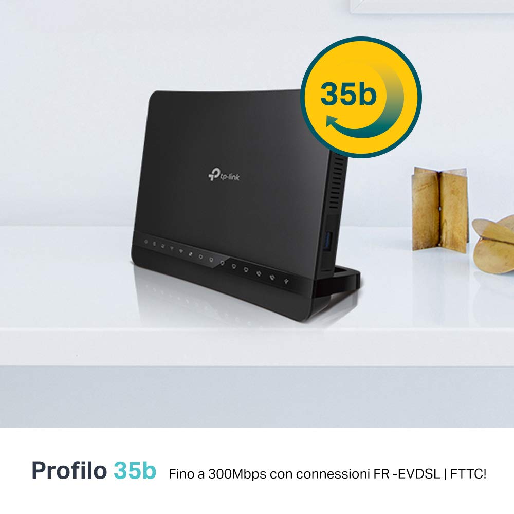 TP-Link Archer VR1210v Modem Router Evdsl fino a 300Mbps, Wi-Fi AC1200Mbps Dual Band, Telefonia Fissa e Voip, 4 Porte Gigabit, Beamforming, MU-MIMO