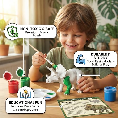 Image of Unscroo DIY 3D Model Painting Kits - Dinosaurs, Ice Age Animals & Unicorns - 3D Printed Art & Craft Hobby Gift for Kids, Teens & Adults - Return Gift Sets (Triceratops Single)