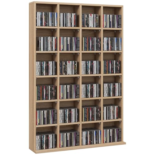 HOMCOM Rangements pour CD et DVD, Meuble de Rangement multimédia avec 24 Compartiments, capacité Max. 456 CD/ 336 DVD, bibliothèque en Bois avec étagères...