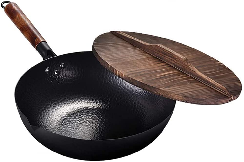 Wok en fonte de 32 cm pour cuisiner sans revêtement chimique toxique