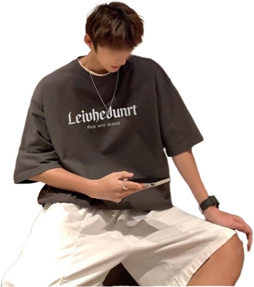 Dark Grey Short Sleeved Men's T-Shirt Korean Version Loose Top Five Sleeve Couple Costume
