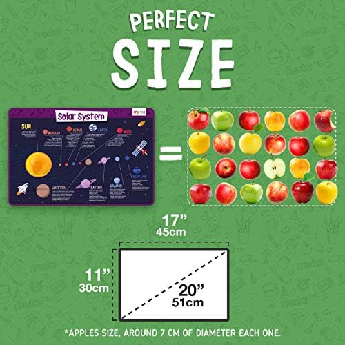 merka Kids Placemats Educational Placemat Non Slip Explorer Set Solar System Human Body Europe World Map Silicone Plastic Placemat for the Dining and Kitchen Table