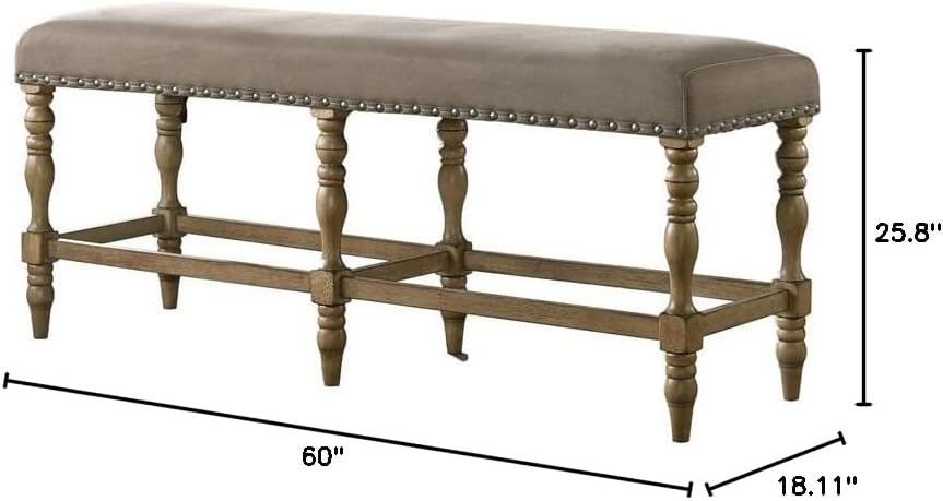 Roundhill Furniture Birmingham Microfiber Upholstered Counter Height Bench with Nail Head Trim in Driftwood Finish