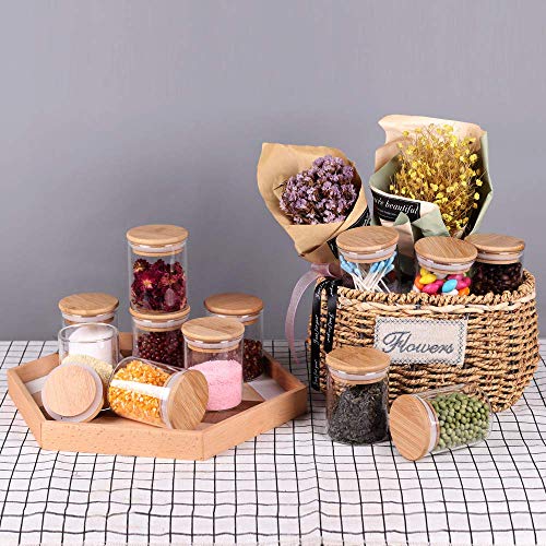 Image of Glass Jars Air Tight Canister Borosilicate Kitchen Food StorageRound jar 220 ml Container Set With Natural Bamboo Lids For Sugar, Pasta, set of 12(12, Round BAMBOO LID GLASS JAR 220ml -)