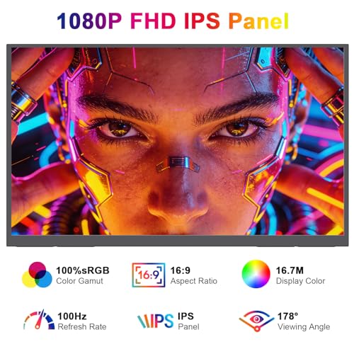 Image of QQU 23.8 inch Large Screen Portable Monitor, 100Hz IPS Display, 100% sRGB FHD /HDR Gaming Monitor with Kickstand and 2 Speakers for Laptop PC MacBook Phone PS4 /PS5