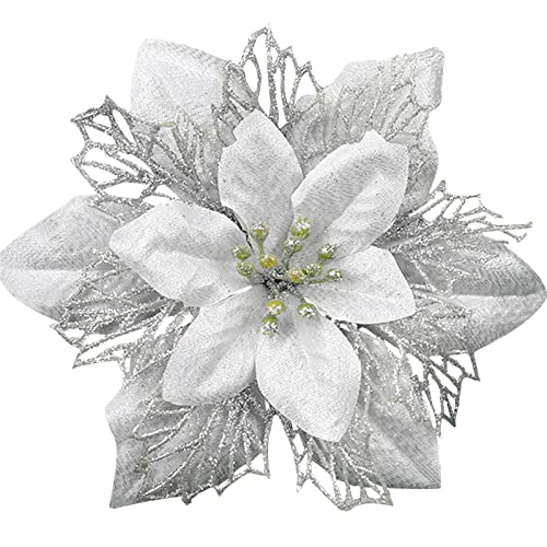 Yueshop 10PCS Artificial Glitter Christmas Flowers - Image 2