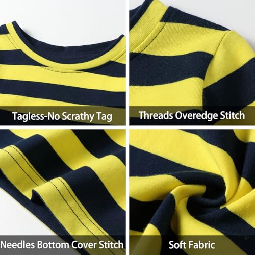 Image of LittleSpring Unisex Kids Long Sleeve Striped Tee Shirt Tagless Crew Neck Cotton T-Shirt