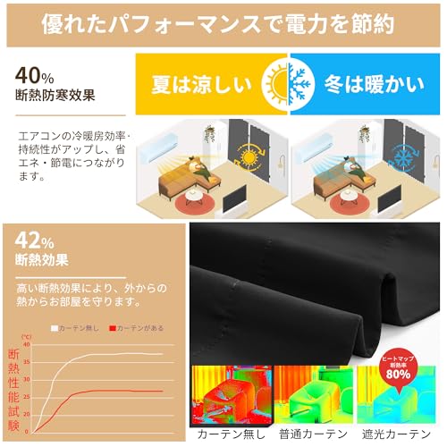 Deconovo カーテン 遮光カーテン 1級遮光 幅100cm×丈178cm の商品画像 5