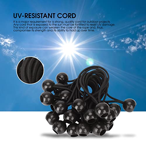 Ball Bungee Cords 6Inch Outdoor 50 Pack, Uv-Resistant Tarps Tie-Down, Strong Stretch Heavy Duty Bungees & 10 Pcs Releasable Zip Ties #TOP1