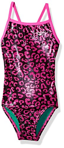 The Finals Youth Women's Disco Cat Foil Flutter Back Swimsuits, Pink, Size 22